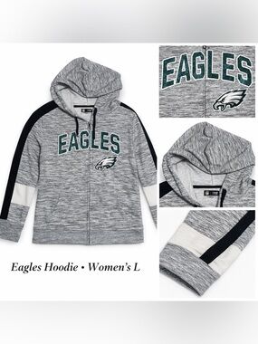 NFL Philadelphia Eagles Zip Hoodie Women’s Large Gray Glitter Logo TeamApparel